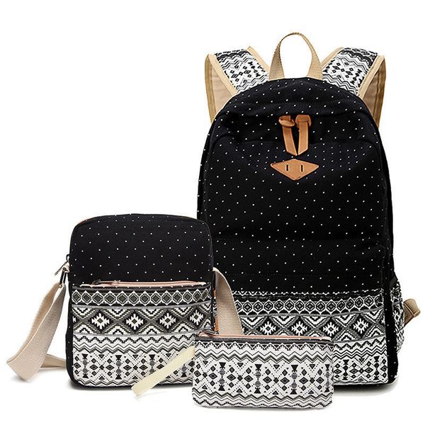 

dot canvas printing backpack women school back bags for teenage girls cute black set travel backpacks female bagpack rucksack