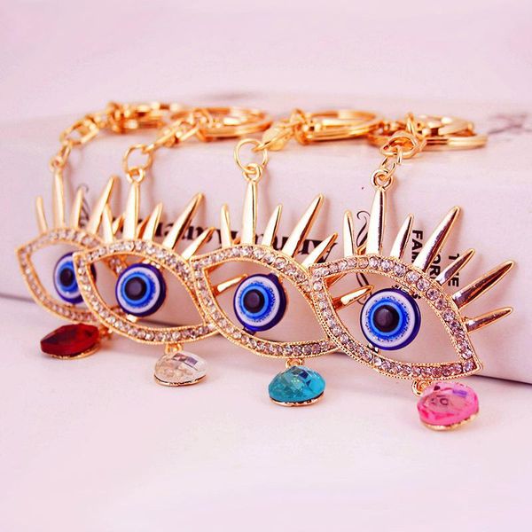 3 teile/los Mode Schlüsselanhänger Evil Eye Mit Kristall Träne Schlüsselanhänger Strass Legierung Anhänger Schlüsselbund Gold Coole Handtasche Charme Auto schlüsselanhänger