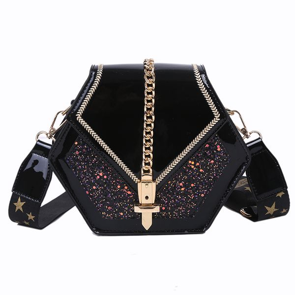 

women's fashion sequins embroidery hexagon handbag vintage wide strap crossbody bag shoulder bag for office daily