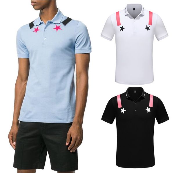 

fashion comfortable casual cotton 2019 summer polo shirt men short sleeves printing stars and stripes, White;black