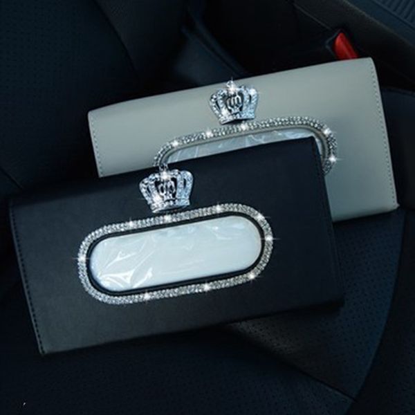 

fashion crown crystal car tissue box sun visor leather auto tissue bag sunvisor hanging holder case napkin for car accessories