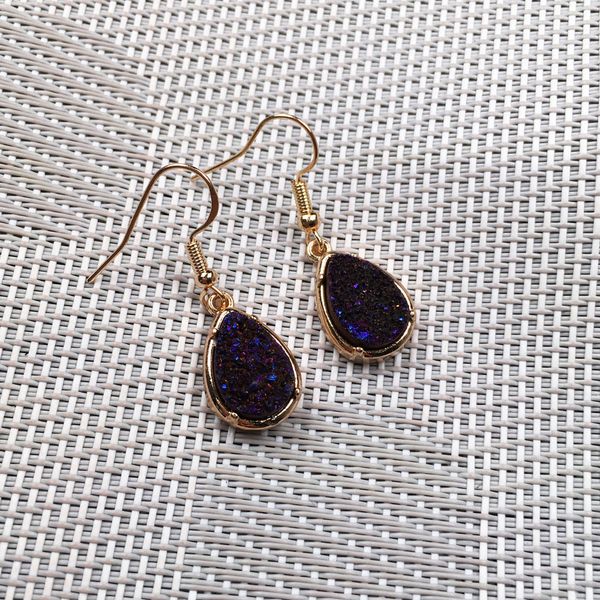 

trendy nature stone earrings stud exquisite jewelry handmade water drop shape royal blue crystal cluster stone earring, Silver