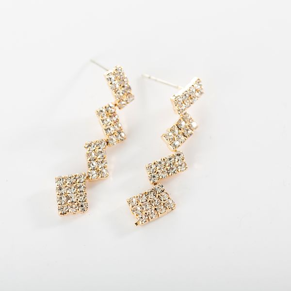 

maxi korean geometric square stitching chic style personality exquisite wild zircon bling earrings, Silver