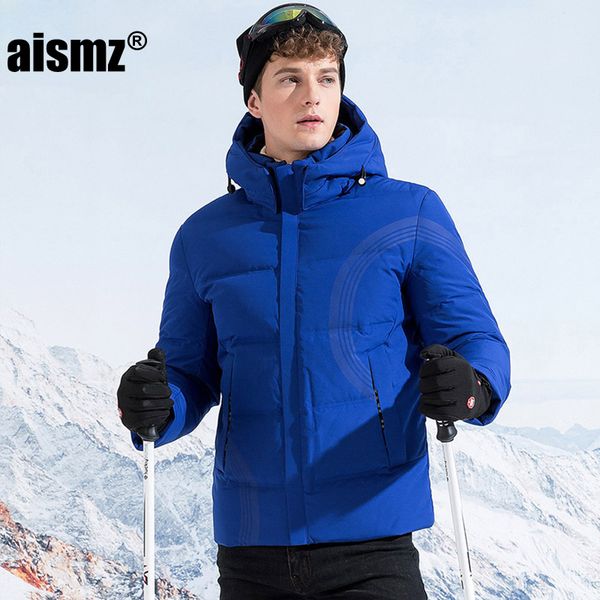 

aismz men's winter 90% white duck down jacket short stand collar detachable hat windproof waterproof coat for men, Black