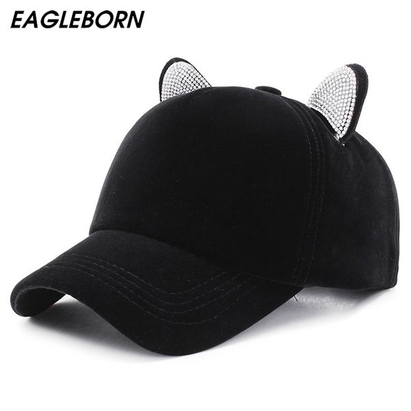 

cat ears wpmen winter cap korean lovely version velvet rhinestone baseball hat autumn winter funny hat baseball cap cat caps, Blue;gray