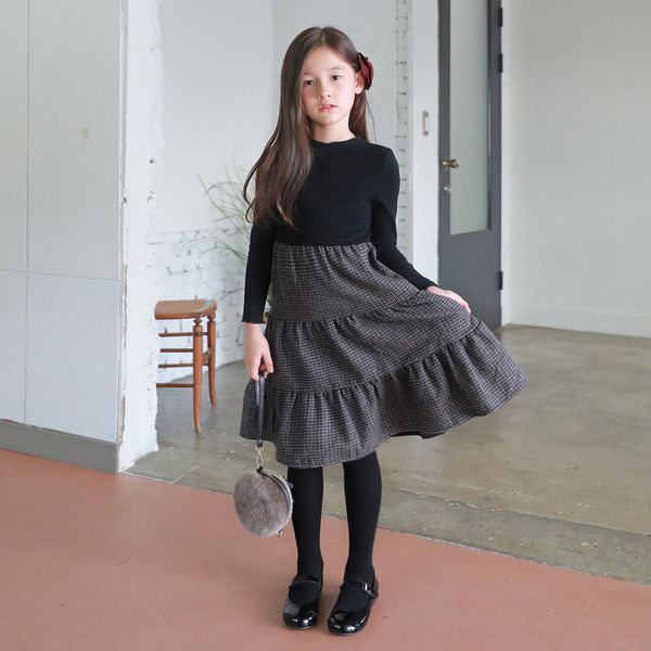 

girls dresses 2019 new autumn & winter fashion kids plaid dress elastic knit patchwork wool baby princess dress party,#5405 y200317, Red;yellow