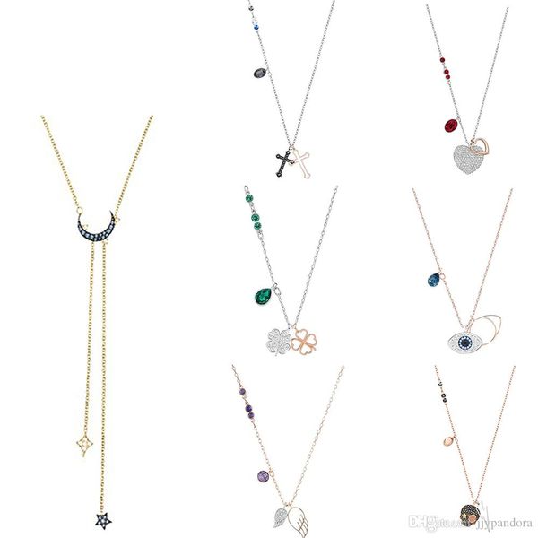 

pandora duo сглаз angel wings четыре лист клевера креста женщины в розовом золоте ключица цепи мода мигающих звезды луна ожерелье, Black