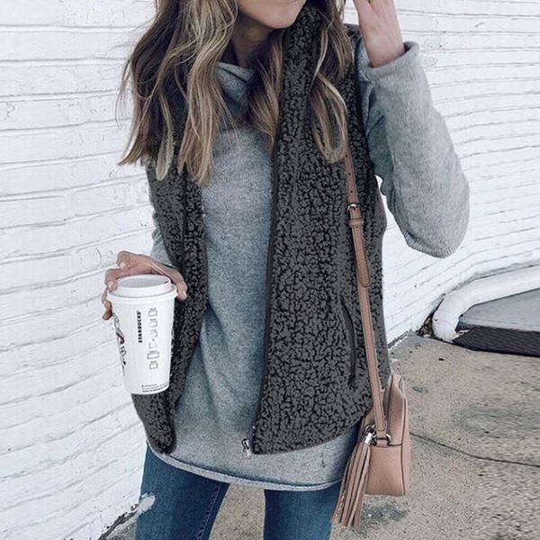 

2019 winter waistcoat women plush chalecos mujer faux fur solid casual sleeveless warm vest jacket warm cashmere cardigan#g30, Black;white