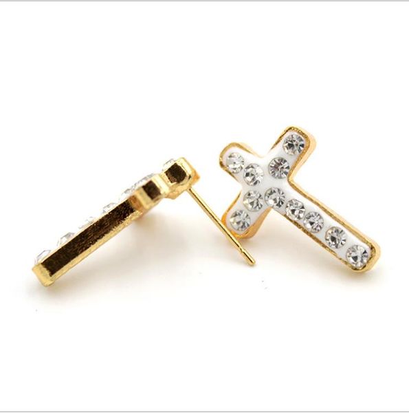 

fashionable european and american long exquisite white diamond-inlaid cross alloy color-retaining accessories ear nails earrings jewelry, Golden;silver