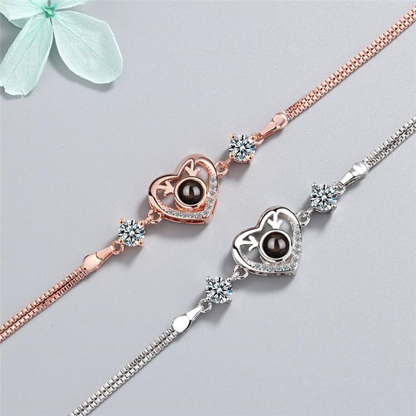 

единственные памяти 100 языки i love you hot проекция видимый сердце стерлингового серебра 925 женские браслеты изменяемые sbr206, Black