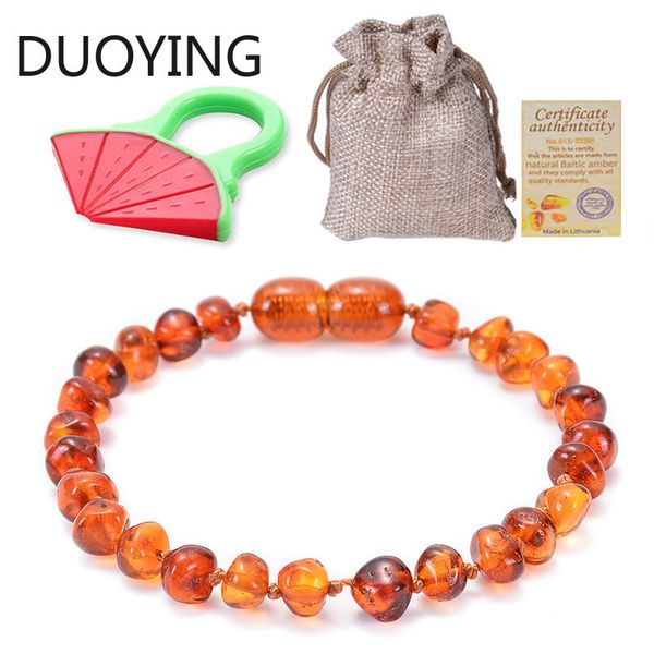 

baby teething ambers bracelet/anklet for boys girl handmade natural baltic ambers beads give away certificate 5 colors, Golden;silver