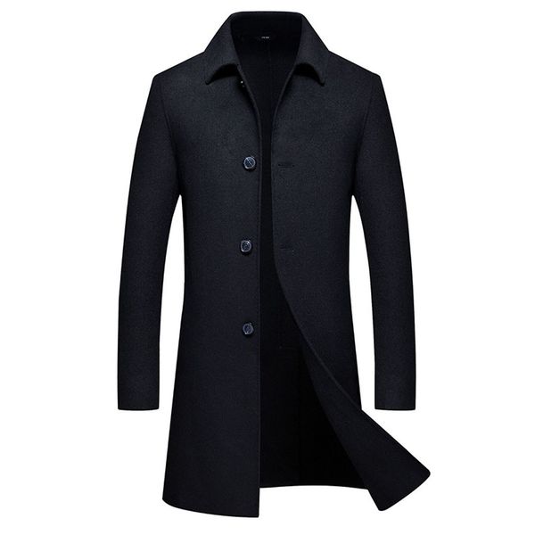 

winter wool jacket men extra long mens cashmere jackets and coats fashion single breasted pea coat male trench coat overcoat, Black