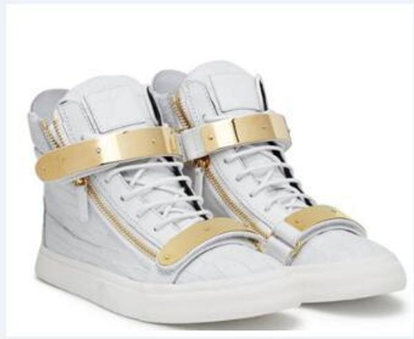 

italy designer shoes genuine leather flat casual shoes golden zipper runner runing men and women high help sneakers trainers lts