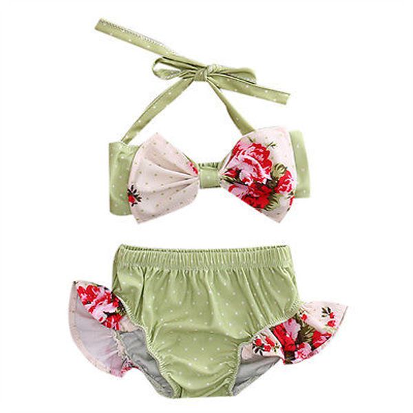 

cute toddler baby kids girl bikini set floral print swimsuit bow knot swimwear bathing suit halter bandage beachwear biquini