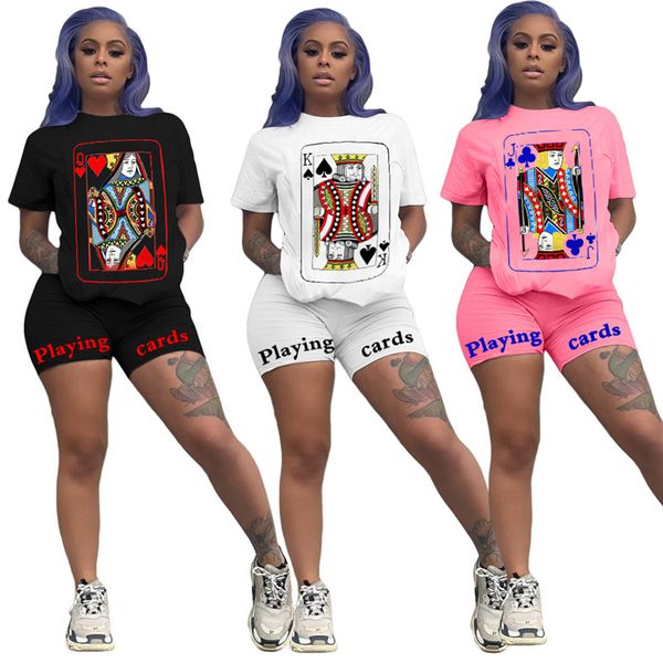 

women summer poker two pieces outfit pullover o-neck shorts clothing sets designer high waist tracksuits, Gray