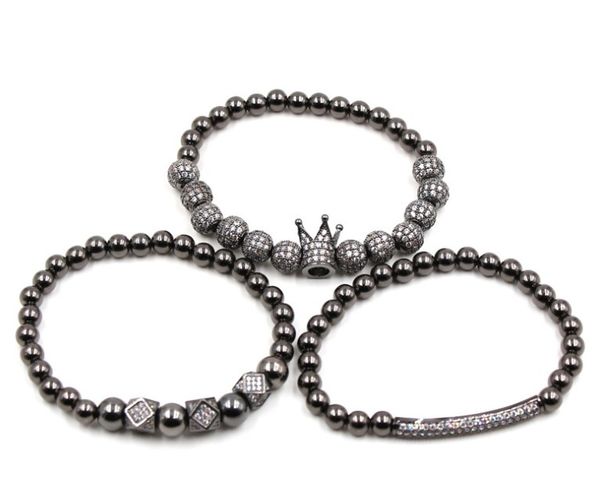 

8mm 3set/lot yhf53 silver gold crown copper micro pave cz zircon cubic zirconia bracelet adjusted macrame charm bangles, Golden;silver