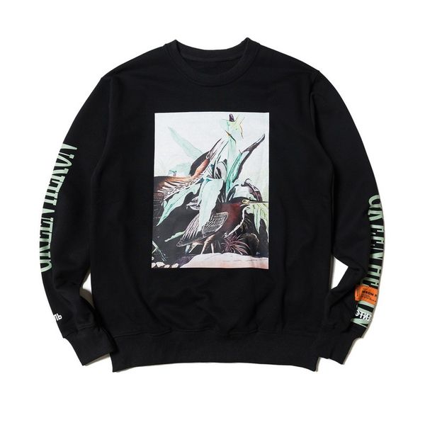 

The European and American Popular Logo Sparrow Print Circular Collar Hoodie Black Color Fashion Men and Women HERON PRESTON Hoodies