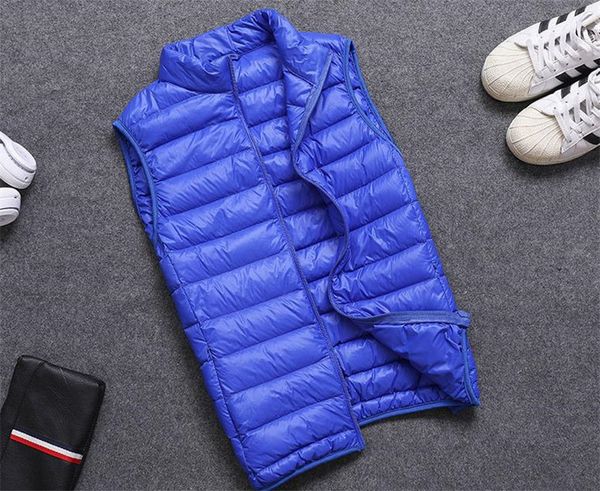 

winter designer mens thin vests fashion sleeveless coats with white duck down mens stand collar slim fit overcoats, Black;white