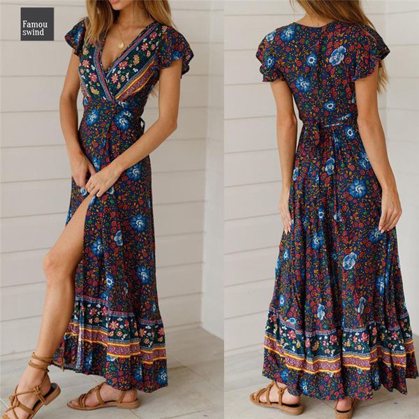 

новая сыпучие мода рубашки платья лета женщин цветочные платья boho длинные maxi отпуск платье партии v шеи женский chic sundress, Black;gray