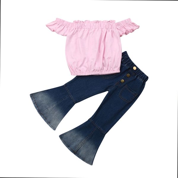 

2PCS Toddler Kids Baby Girls T-shirt Dress Tops+Denim Pants Clothes Outfits Set