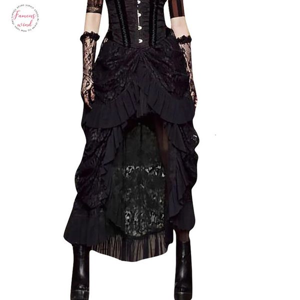 

black lace steampunk skirt women fashion gothic layered punk long skirt lace irregular party patchwork pleated skirts 5t
