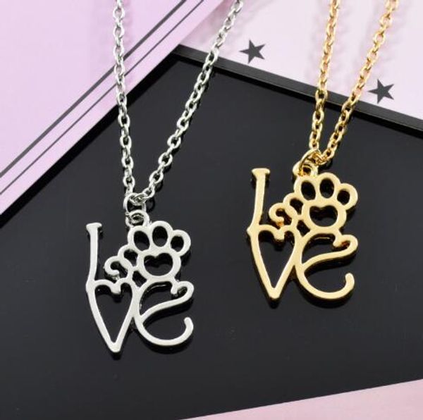 Scavana Cat Out Dog Paw Collana a sospensione per donne ragazze I Love You Christmas Gold Silver Lovely Animale Stampa Collane
