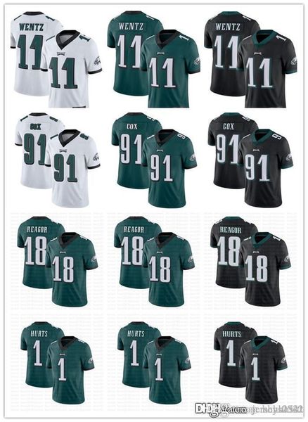 

men women philadelphia eagles youth 11 carson wentz 18 jalen reagor 1 jalen hurts 91 fletcher cox football jerseys white green black, Black;red