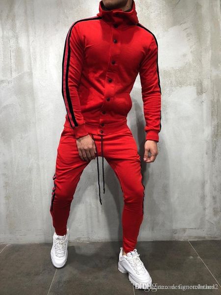 

hiphop mens tracksuits designer striped pants hoodies buttons design 2pcs clothing sets fashion suits outfits, Gray