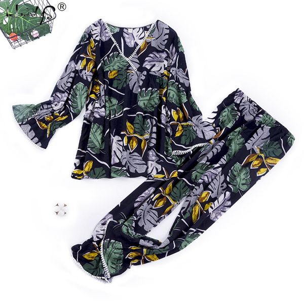 

2018 spring pijama set long sleeve sleepwear with pants, Blue;gray