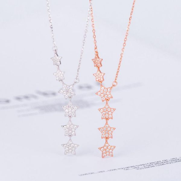 

s925 sterling silver star necklace female inlaid stone five-pointed star pendant tassel long paragraph decoration fashion clavicle chain