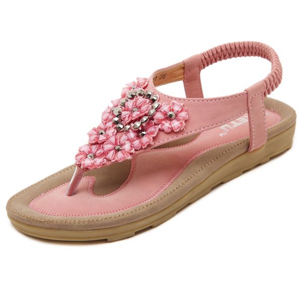 

2020 new sandals bohemian flowers rhinestone students women shoes flat shoes women sandals summer hing heel, Black