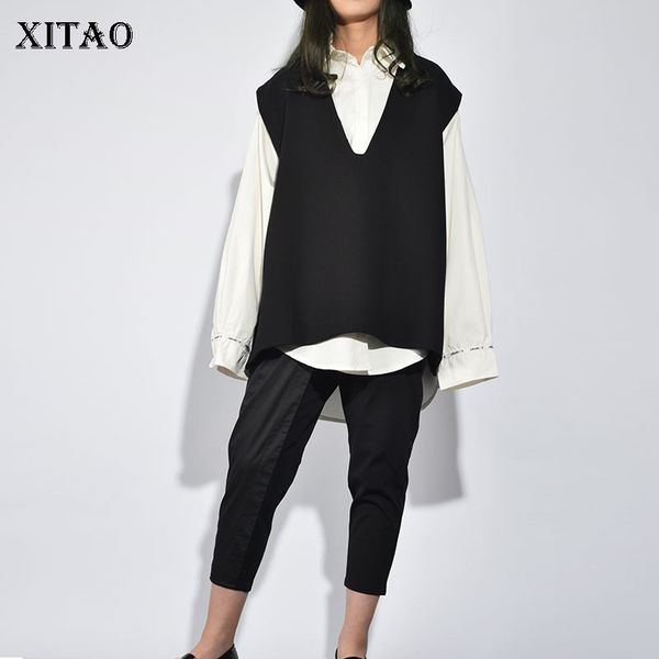 

xitao] 2019 spring summer new women turn-down collar full sleeve casual shirt female solid color match all twinest zll3155, White