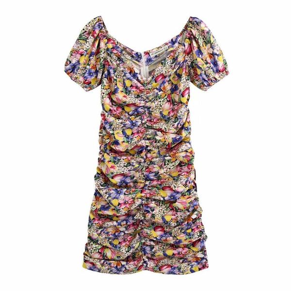 

2020 summer new women flower printied short dress v-neck lantern sleeve ladies slim fit casual female dresses clothes, Black;gray