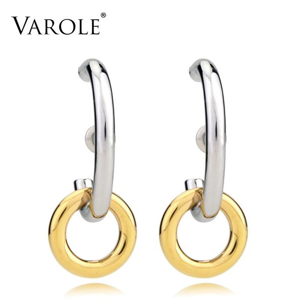 

varole simple geometric circle stud earrings fashion jewelry gold color anti allergy earings for women ear jewelry brincos j190628, Golden;silver