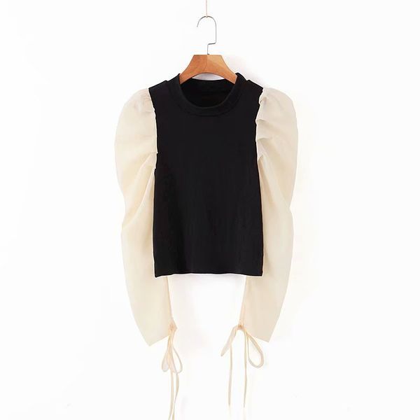

xl40-2331 european and american fashion splice top, White