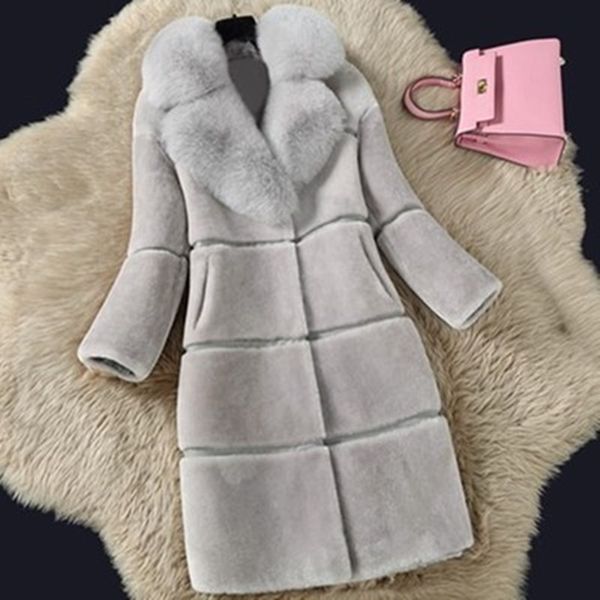 

luxury winter faux fur coat women thick long jacket 2019 fashion women fake fur collar outerwear warm faux coat, Black