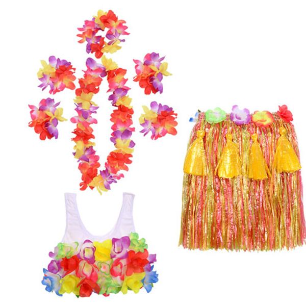 

girls woman 40cm plastic fibers hawaiian hula skirt hula grass costume flower skirt dance dress party hawaii beach, Black;red
