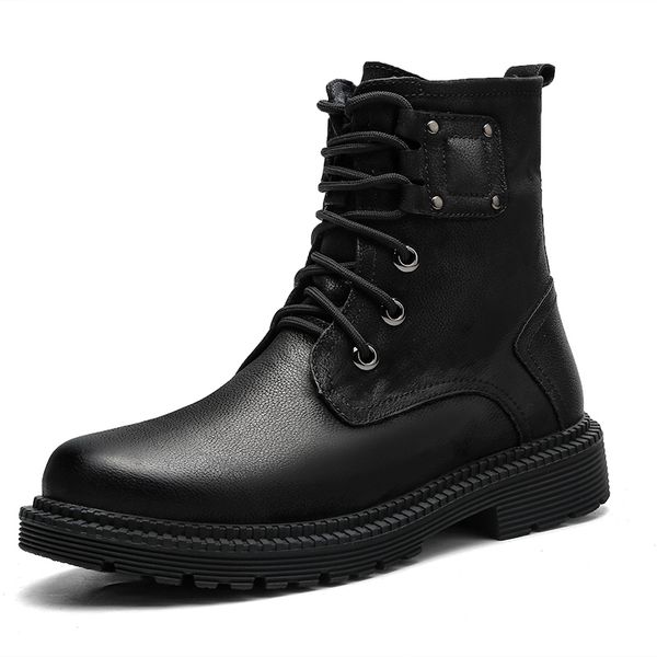 

men boots anti-skidding leather shoes popular autumn winter men shoes short plush snow boots durable outsole ankle, Black