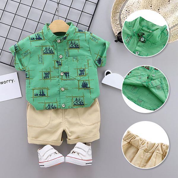 

summer baby boys clothes casual short sleeve abstract print t-shirt +shorts costume set 2pcs, White
