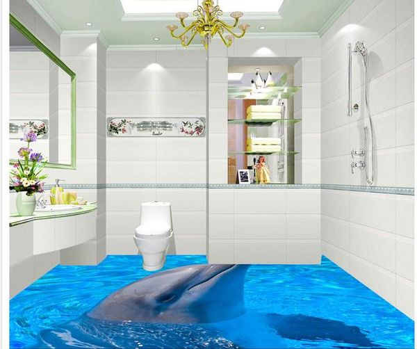 

blue ocean dolphin 3d flooring waterproof wallpaper for bathroom 3d