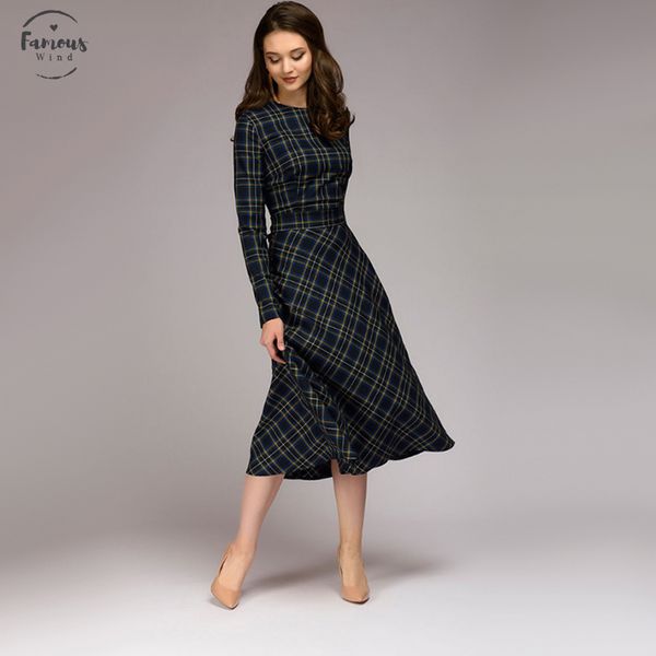 

women vintage sashes plaid dress ladies long sleeve o neck elegant a line dress 2020 autumn bow party dress winter, Black;gray