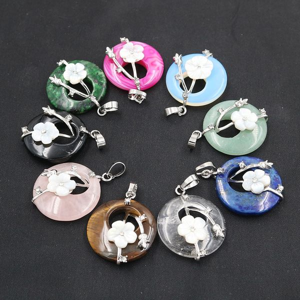 

оптовые 10 шт посеребренной цветок круглой полая розовый кварц подвесок зеленый бирюзовый камень для ювелирных изделий anniversary, Silver