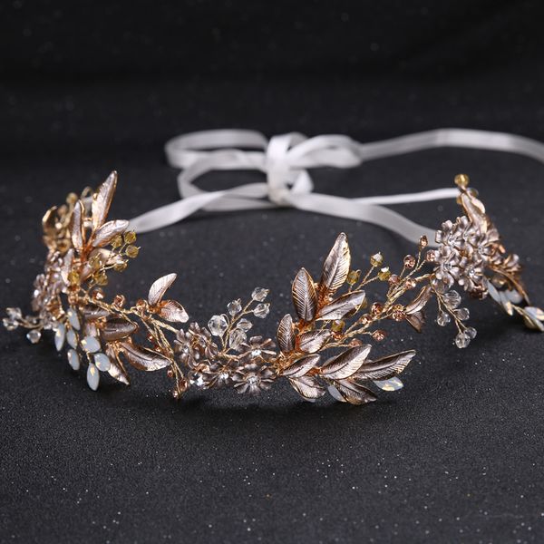 

leaf headband baroque bridal hairbands crown headpiece headdress wedding hair accessories bride tiara jewelry, Golden;white