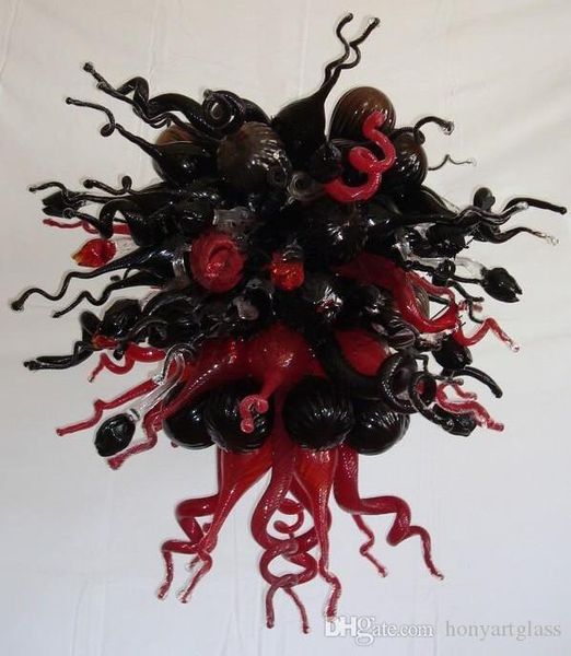 

air freight big house deco blown glass red and black villa foyer chandelier hanging lamps