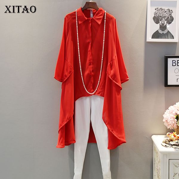 

xitao] europe fashion new women 2019 spring summer turn-down collar full sleeve long casual print irregular blouse zll3254, White