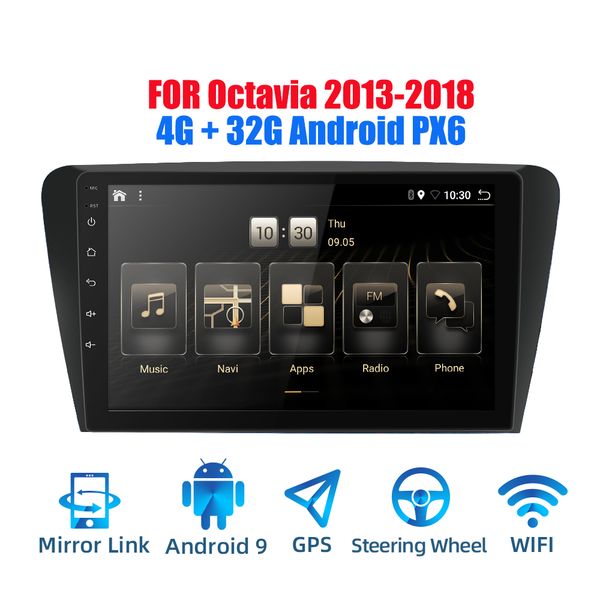 

2din android 9.0 ouad core px6 car radio stereo for octavia 2013-2018 gps navi audio video player wifi bt hdmi dab