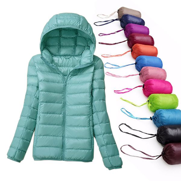 

winter women ultralight down jacket 90% duck down coat jackets long sleeve slim warm parka female solid hooded portabl outwear, Black;brown