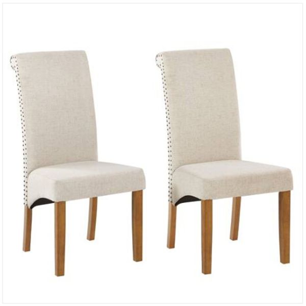 

wholesales бесплатную доставку 2x бежевый стул ткани проложенный боковой стул с сплошные деревянные эпический прибиты трим