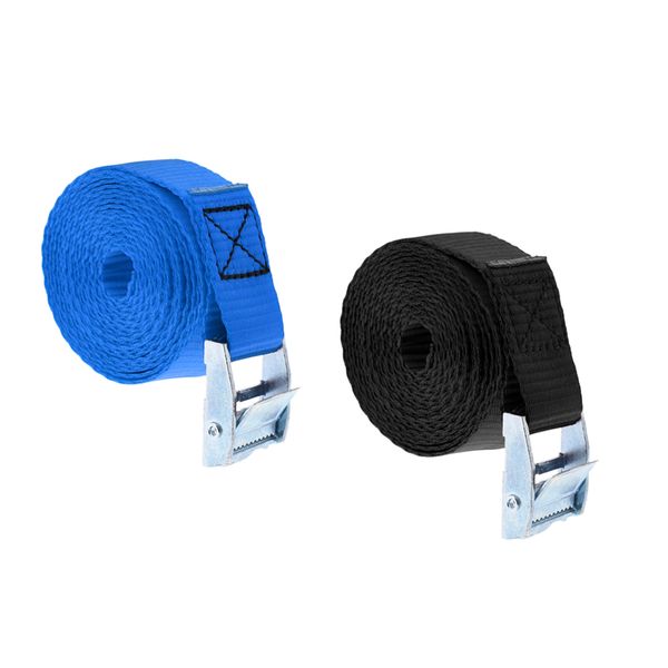 

2pcs strong belt tie down strap metal buckle pack cam cargo lash luggage bag - black,blue