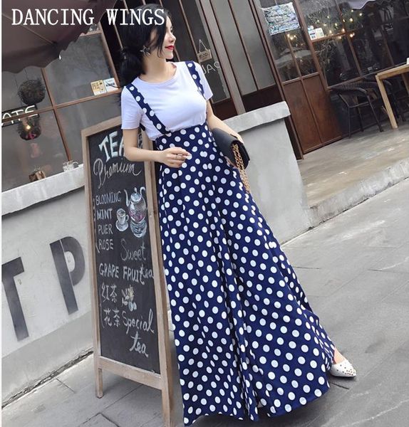 

summer fashion backless polka dot print strap chiffon wide leg pants women jumpsuit vestidos, Black;white